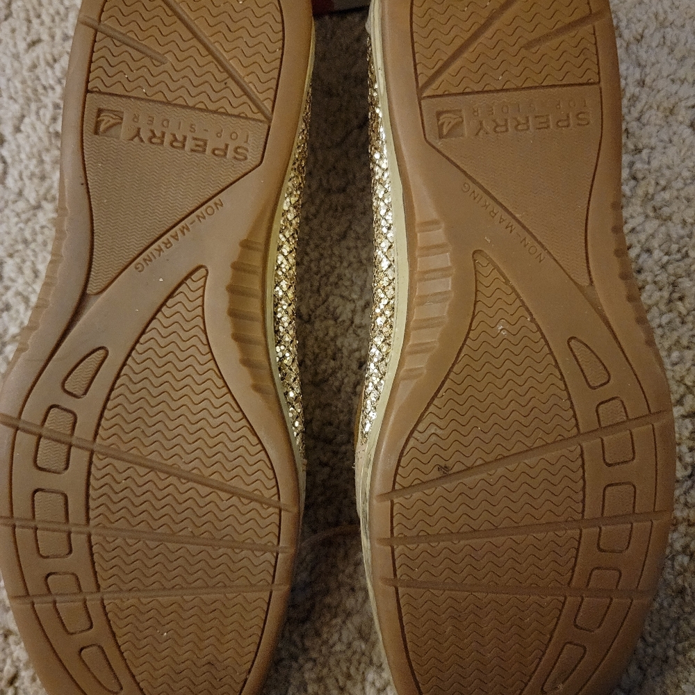 Sperry Top-sider Angelfish tan leather gold sequin boat shoes - Picture 6 of 7